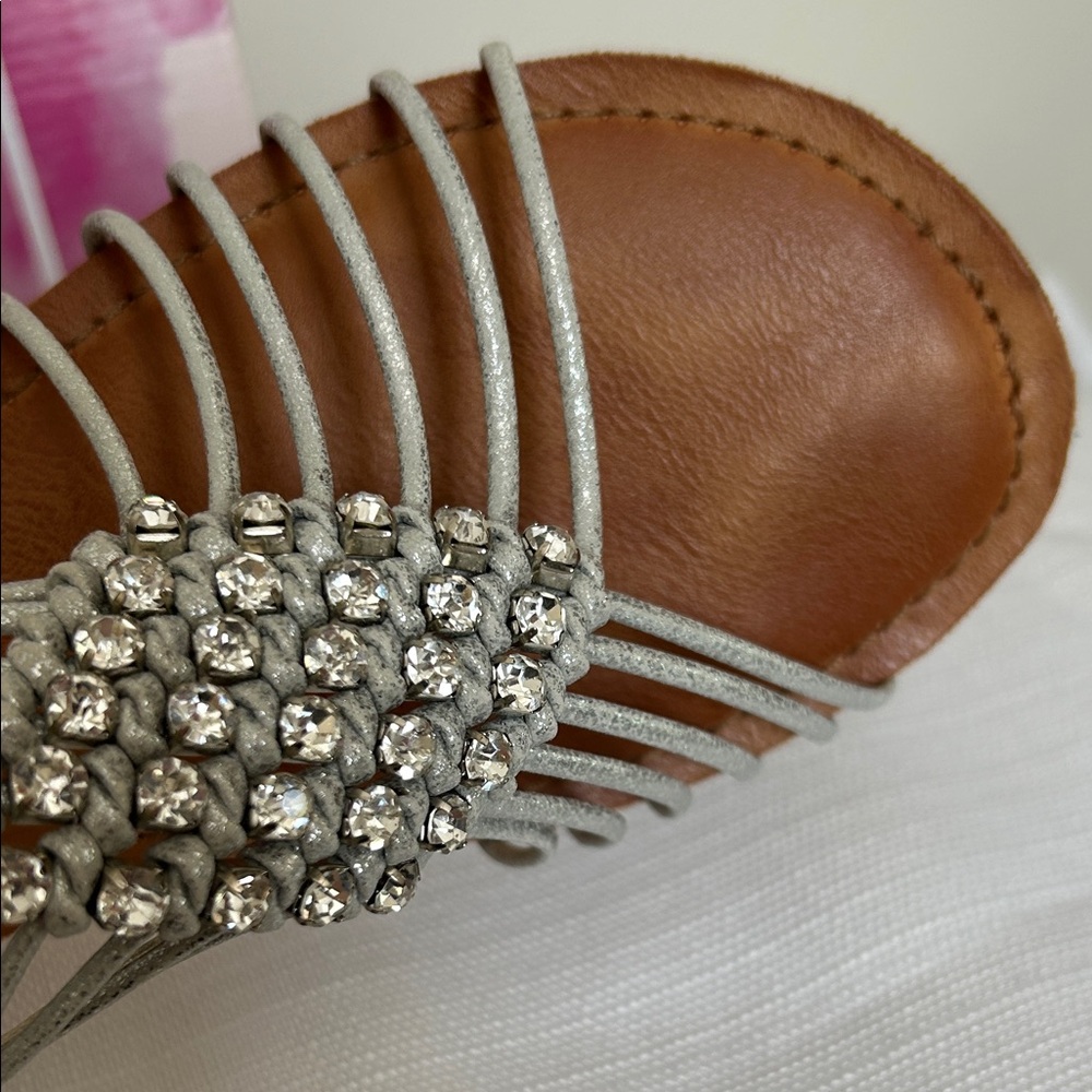Not Rated Silver Rhinestone Multi-Strap Slingback Sandals - Picture 4 of 6